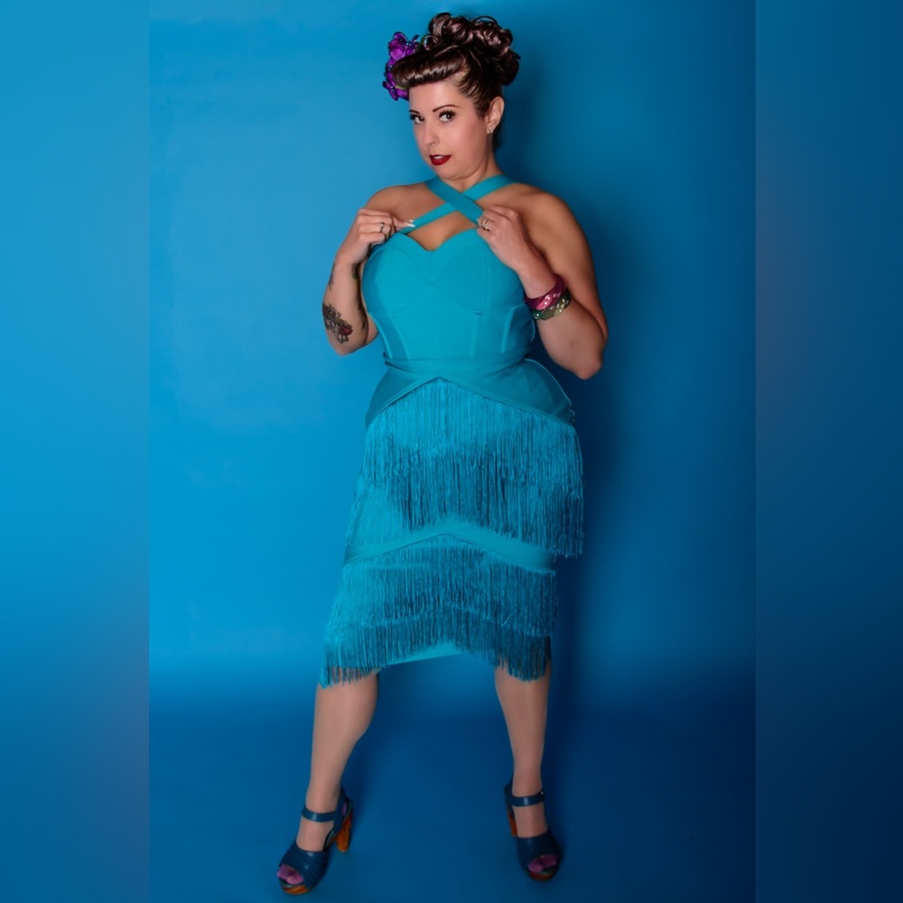 Speakeasy Fringe Dress in Teal
